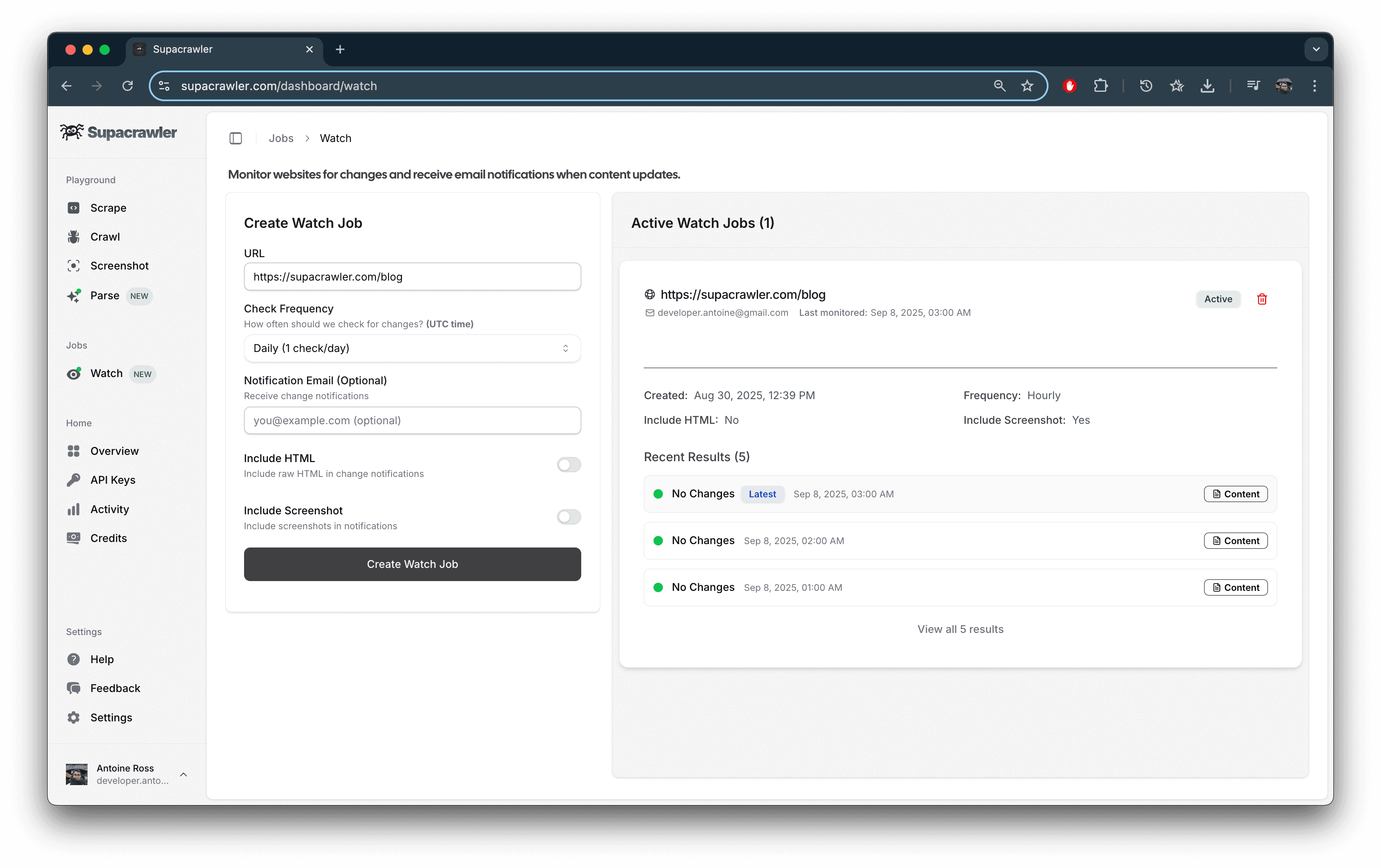Supacrawler Dashboard