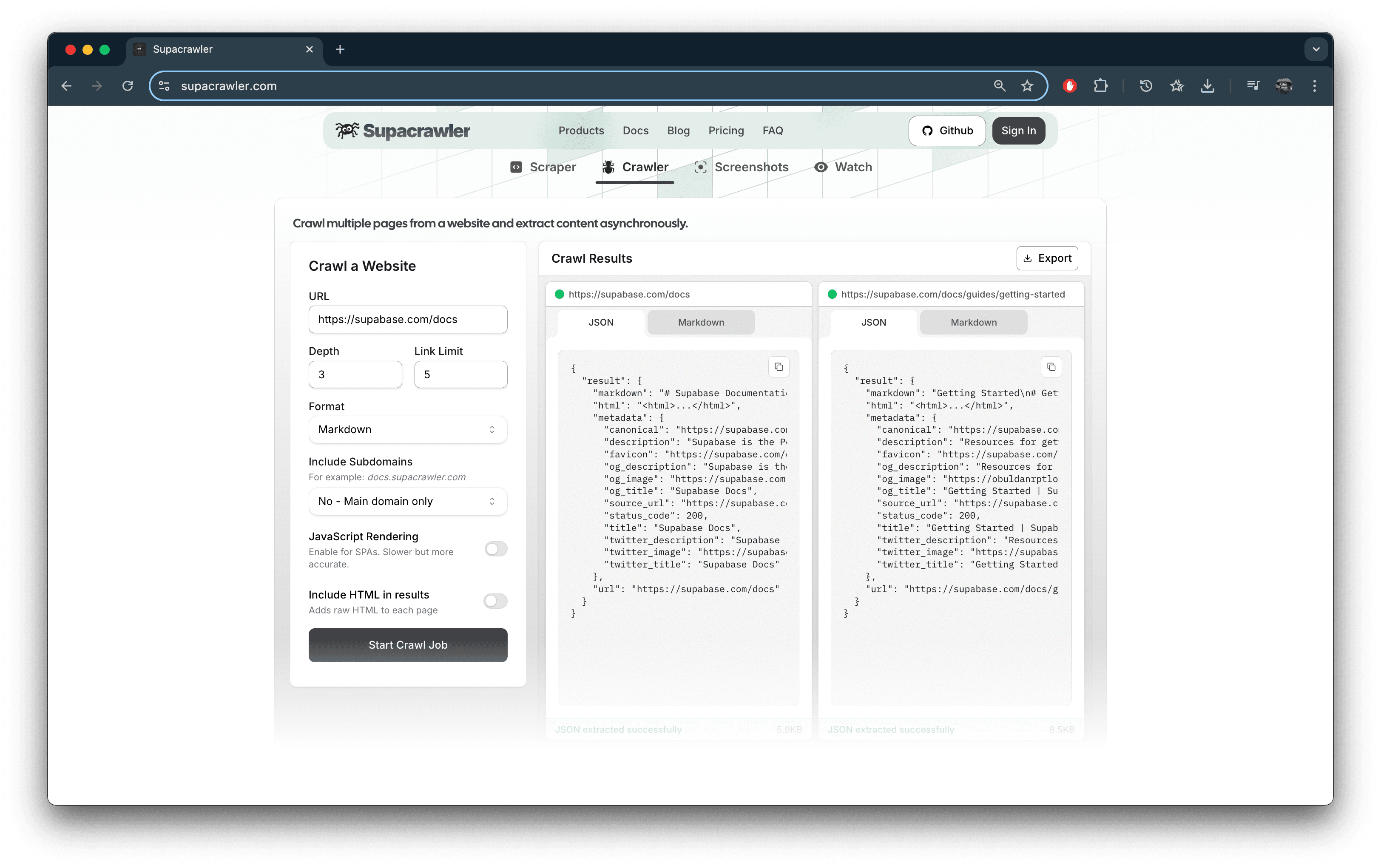 Supacrawler Frontend Interface