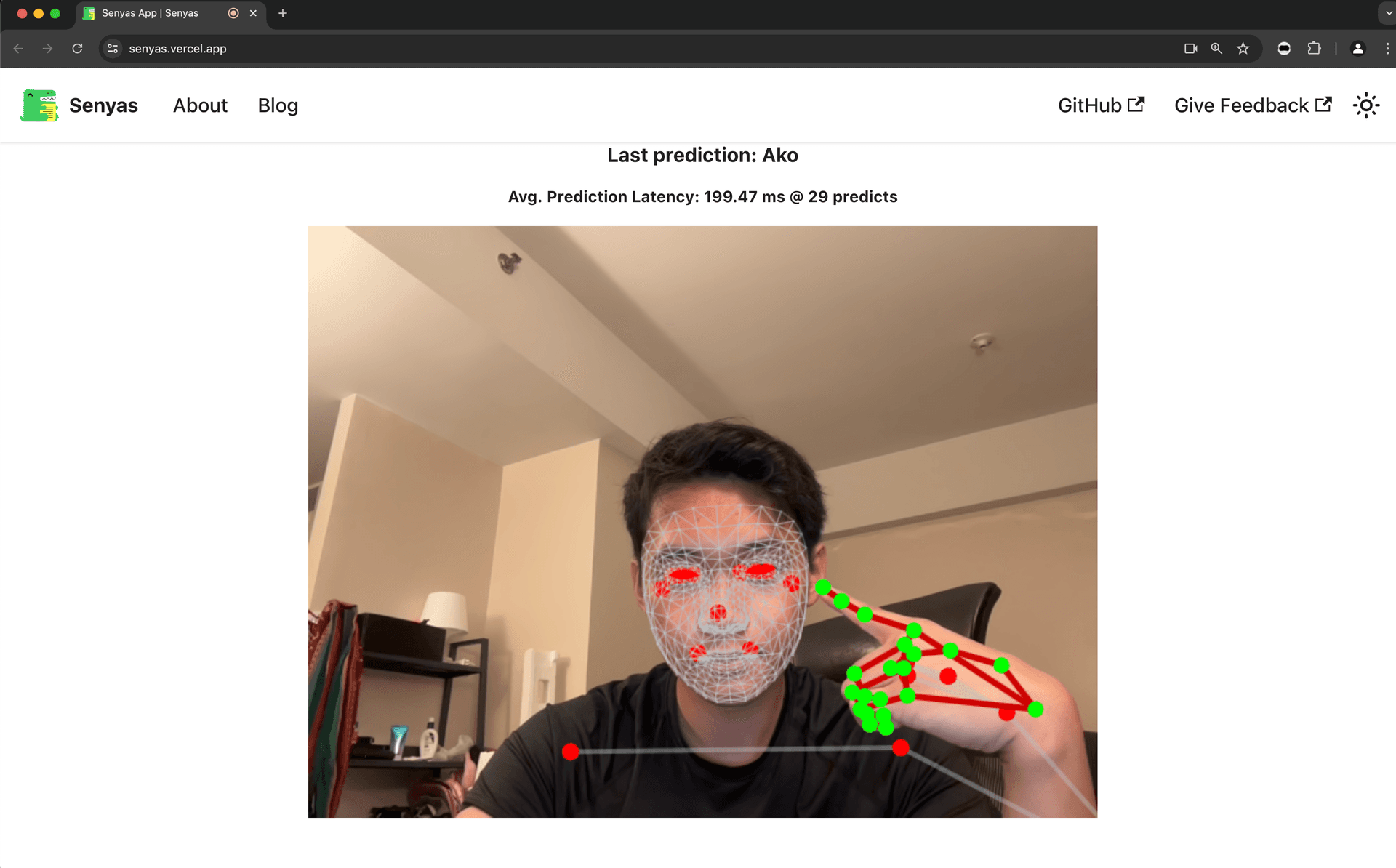 Senyas web application showing real-time FSL recognition